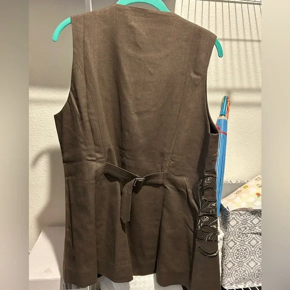 Gaia Linen Blend Snake Embroidered Longline Waistcoat - size US12/UK 16 - Picture 6 of 8